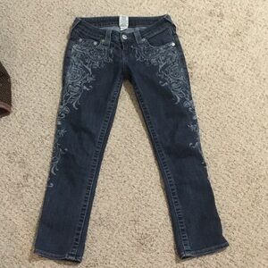 True Religion Dark Blue Skinny Jeans with Embroidery